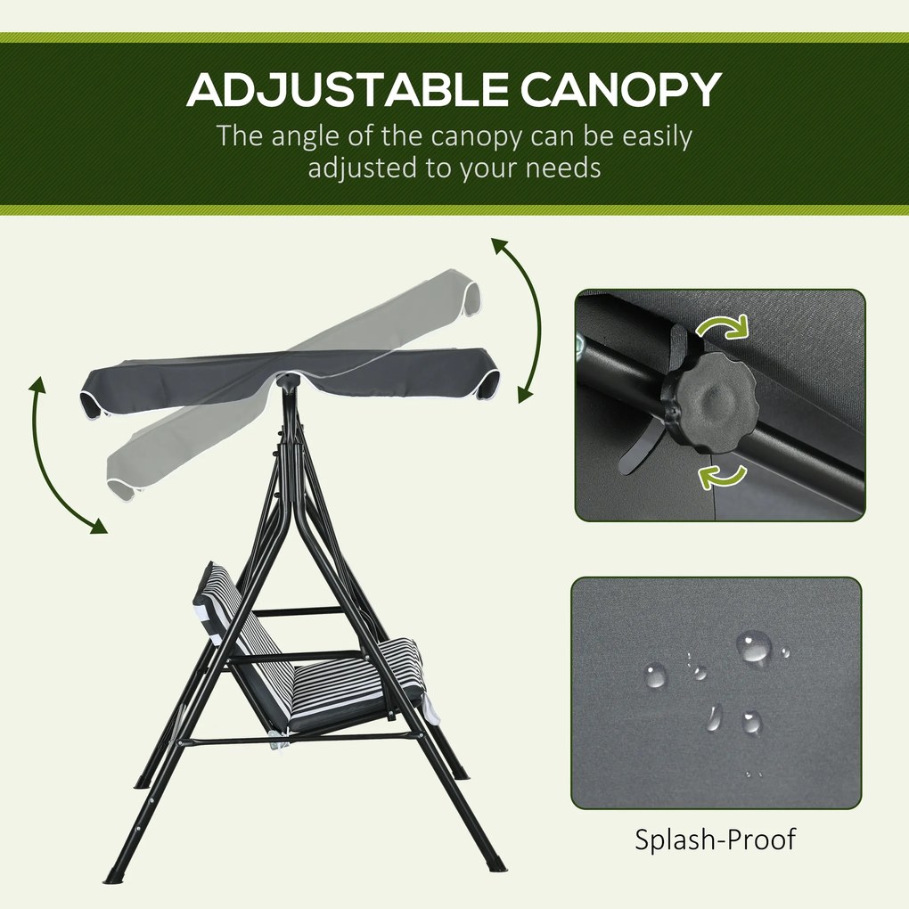 Outsunny Huśtawka Hollywood, Huśtawka Ogrodowa, 3-osobowa Ławka Huśtawka z Daszkiem, Stal, 172 x 110 x 153 cm, Szary+Biały