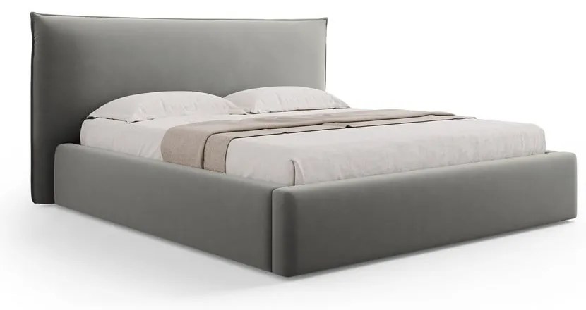 Szare tapicerowane łóżko dwuosobowe ze schowkiem i stelażem 140x200 cm Elio – Milo Casa