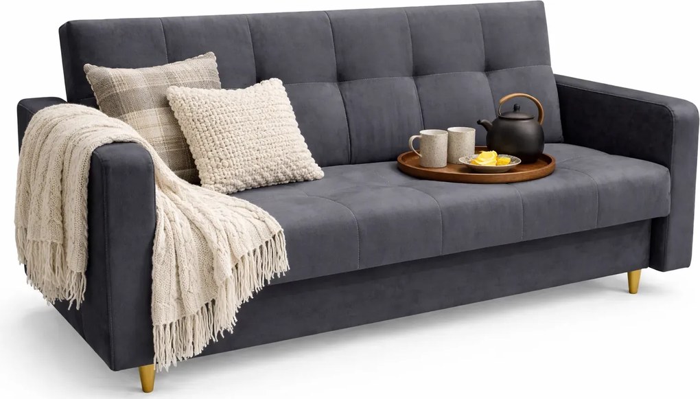 Stalowa welurowa kanapa rozkładana typu wersalka T6-F01