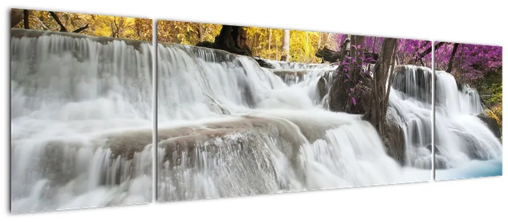 Obraz wodospadu Erawan w lesie (170x50 cm)