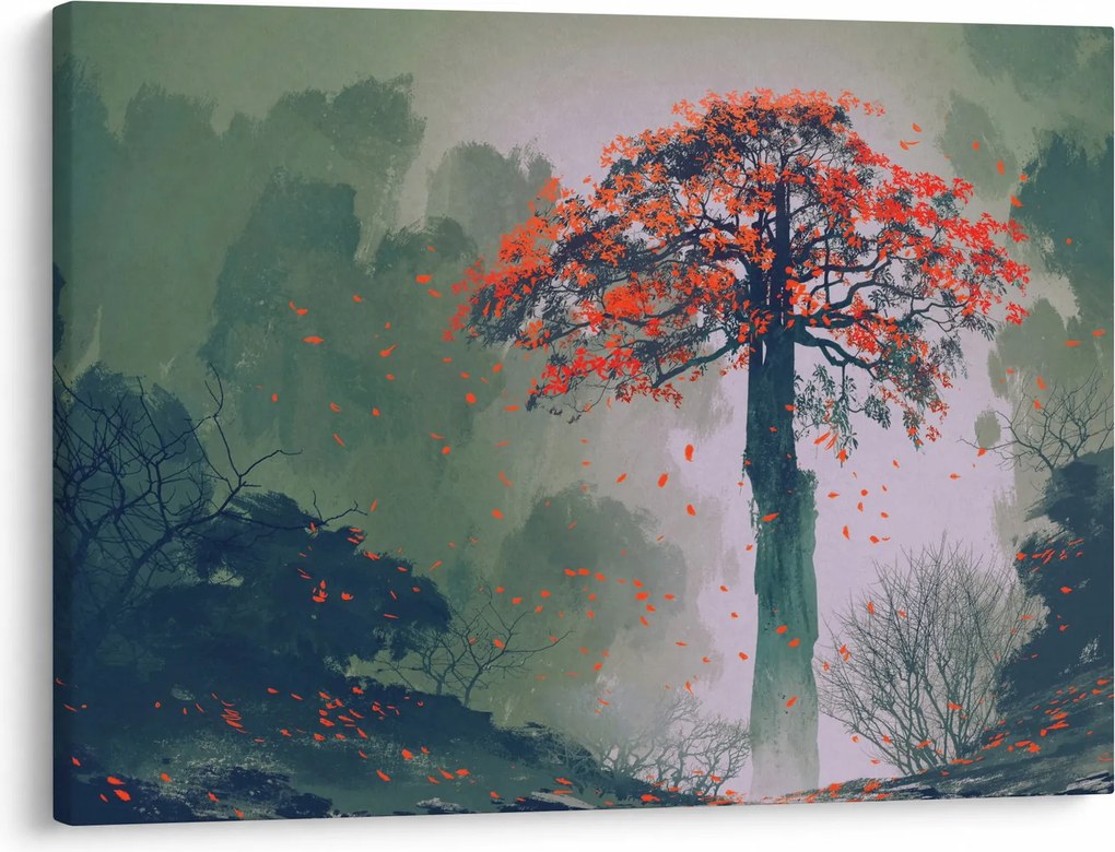 Obraz samotnego czerwonego drzewa (70x50 cm)