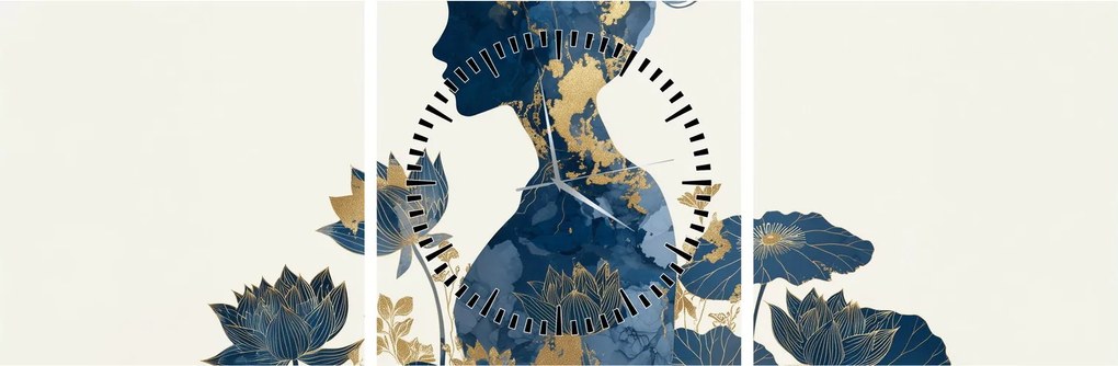 Obraz - Marmurowy profil kobiety (z zegarem) (90x30 cm)