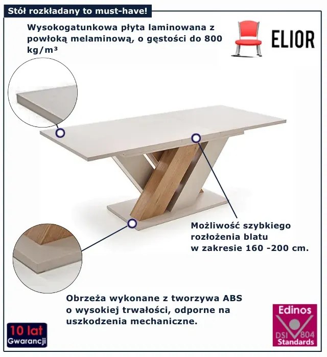 Nowoczesny stół rozkładany kaszmir + dąb S3-T34