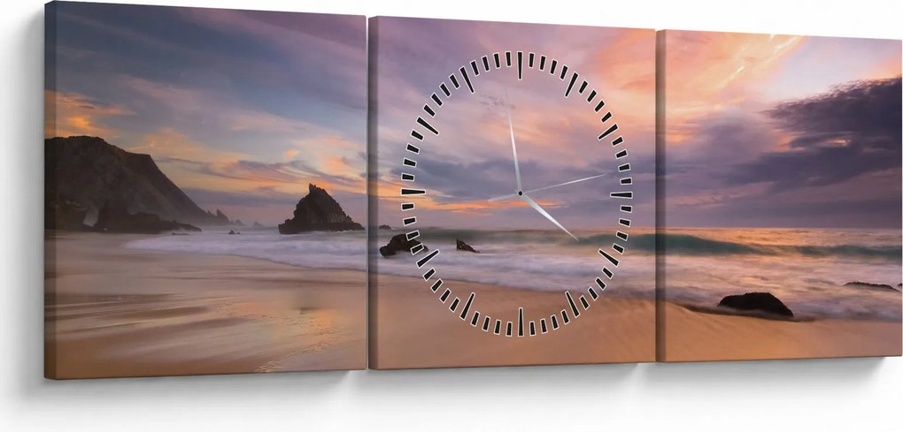 Obraz - Praia da Adraga (z zegarem) (90x30 cm)