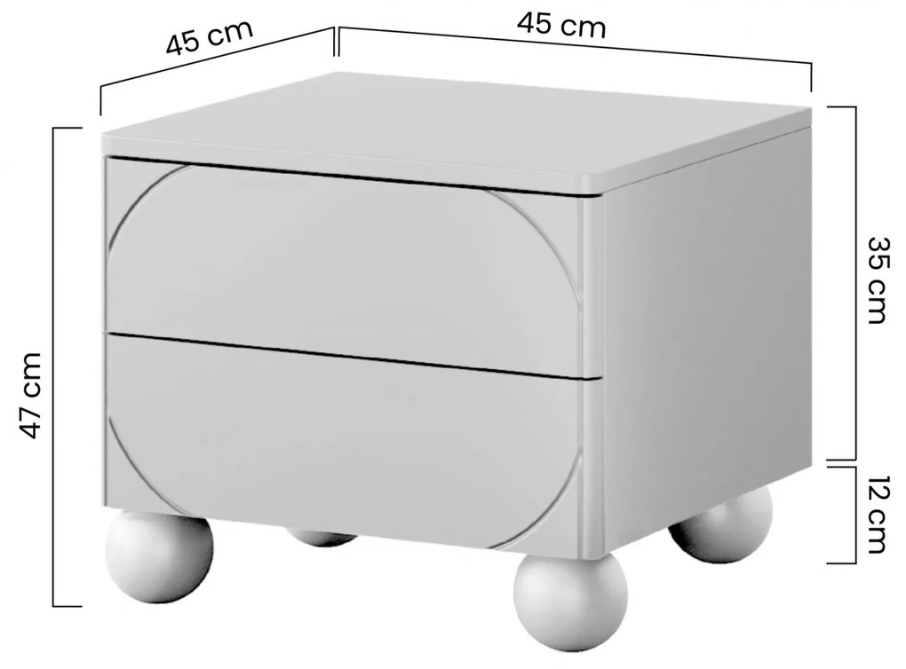 Szafka nocna z dwoma szufladami Sonatia II na nogach kulach 45 cm - burgund