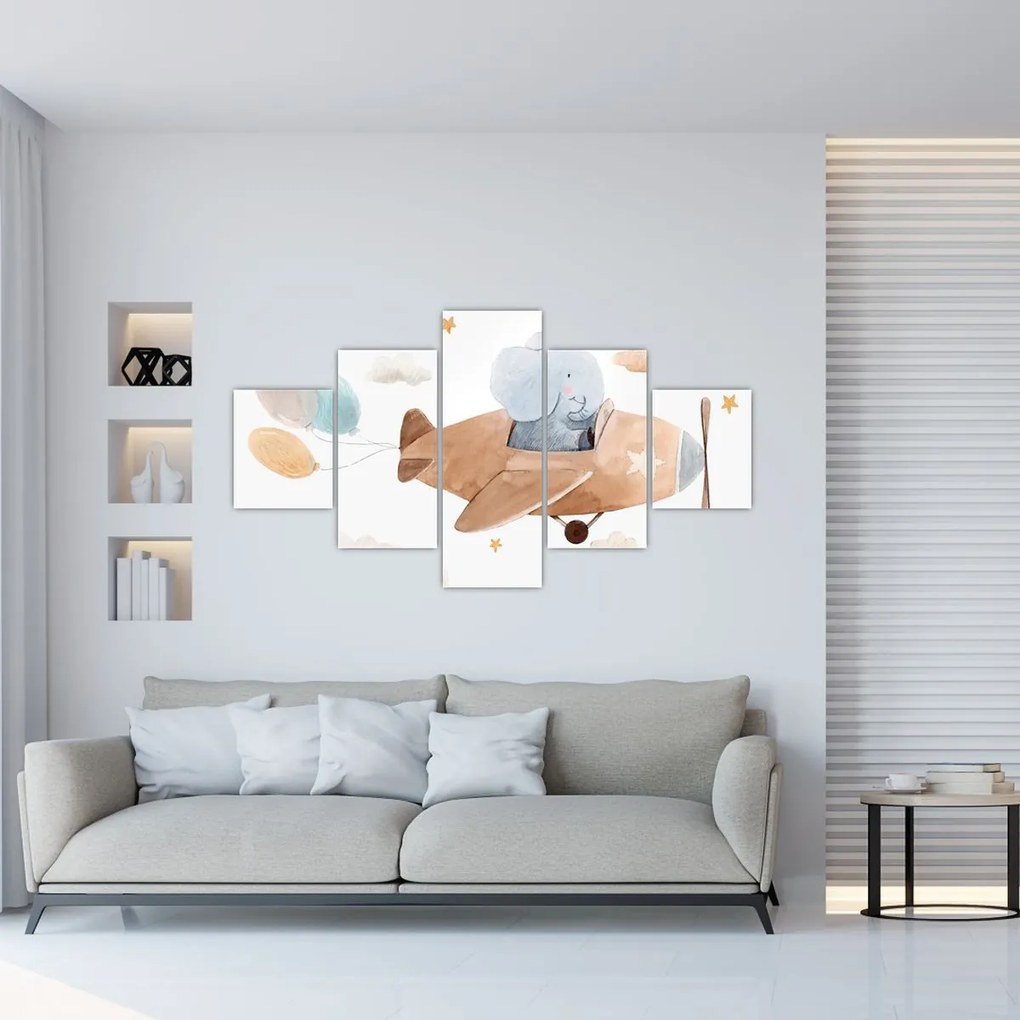 Obraz - Akwarela słoń w samolocie (125x70 cm)