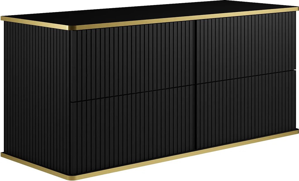 Szafka pod umywalkę wisząca prążkowana ze złotą obwódką - Czarny - 120 cm - KELIZA