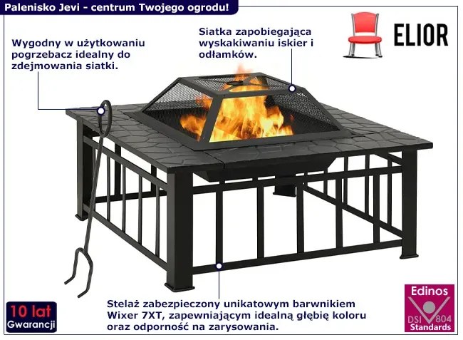 Kwadratowe palenisko ogrodowe z pogrzebaczem - Taugas