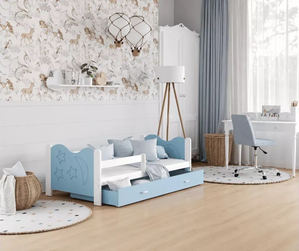 Łóżko dziecięce Lyon 80x160 80x190 z szufladą barierką stelażem Flex gwiazdki księżyc