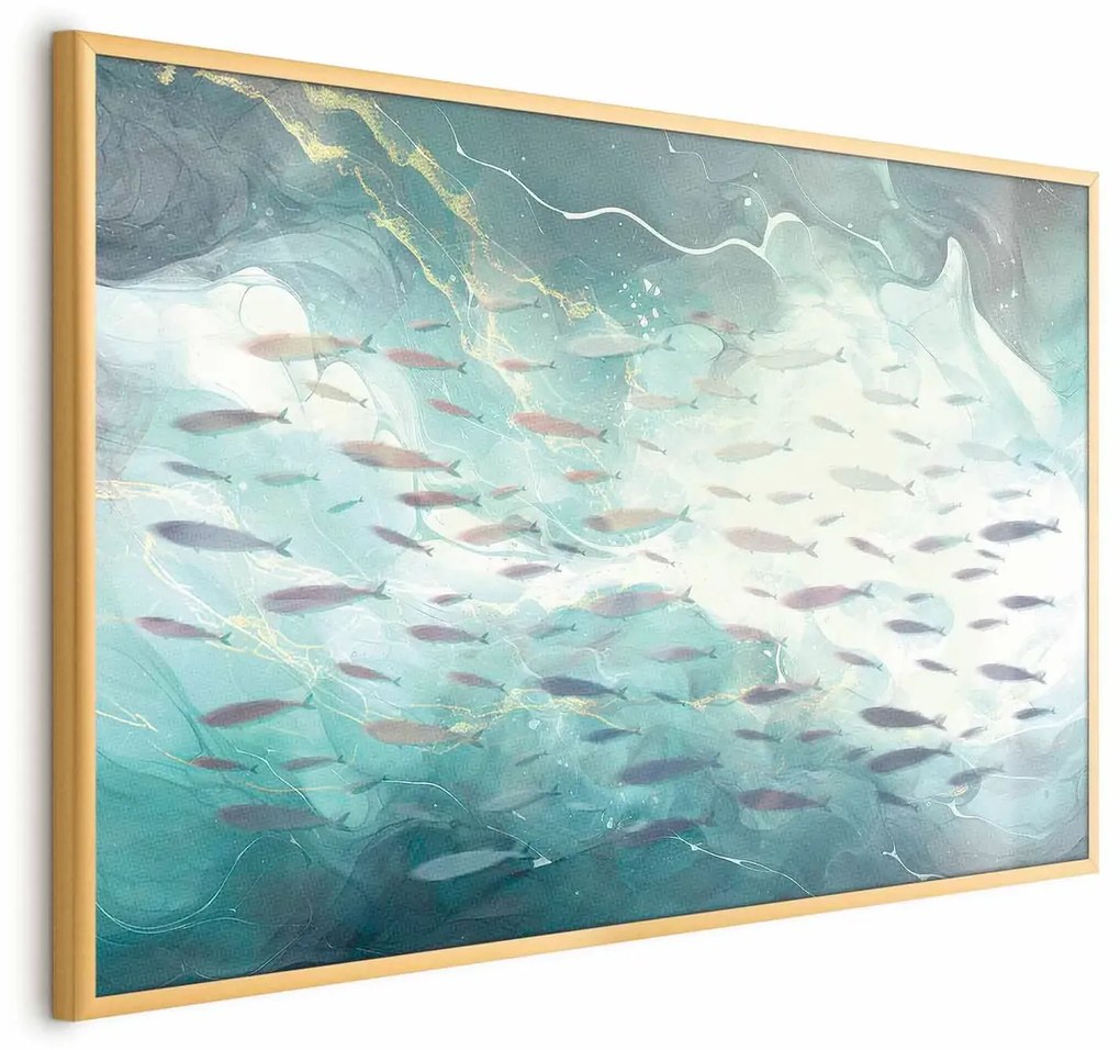 Plakat Ławica ryb 42x29,7 cm z ramą złotą bez marginesu ARTGEIST B