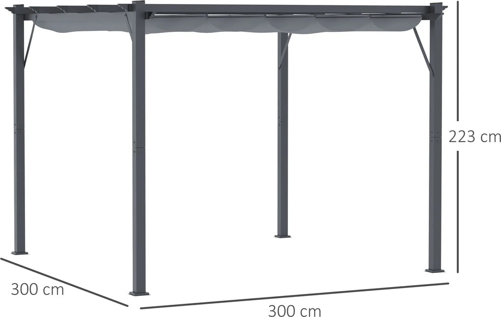 Outsunny Pergola 3 x 3 m - pergola zadaszenie ogrodowe przesuwna aluminium 300 x 300 cm szara brązowa | Aosom PL