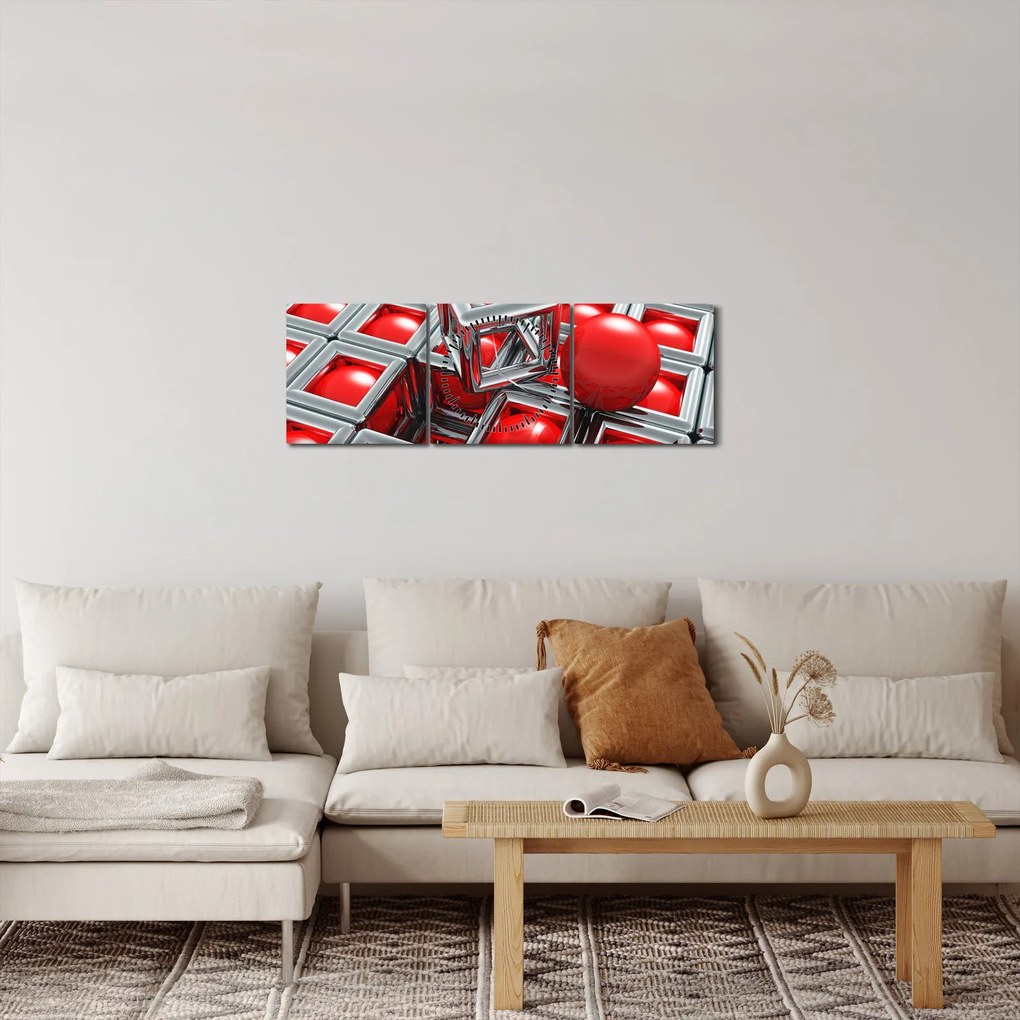 Obraz - 3D metaliczna abstrakcja (z zegarem) (90x30 cm)