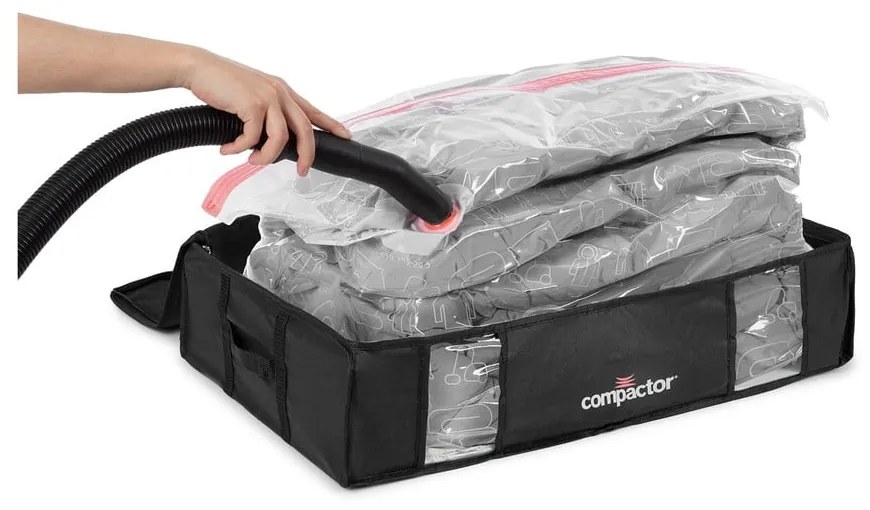 Czarny pojemnik na ubrania pod łóżko Compactor XXL Black Edition 3D, 145 l