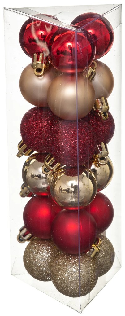 Bombki z tworzywa sztucznego, różne wzory, Ø 3 cm, 18 szt.