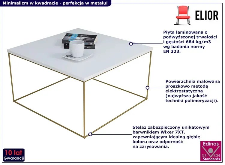 Kwadratowy stolik kawowy z białym blatem - Welos 3X