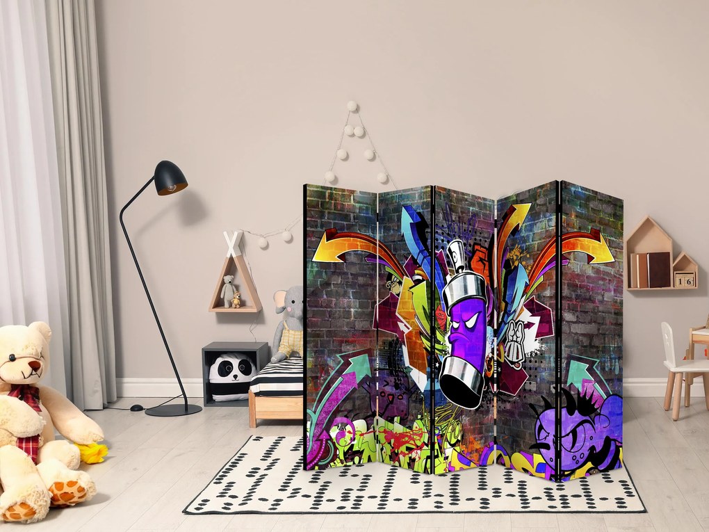 Parawan jednostronny Street art 225x172 cm 5-częściowy brązowy ARTGEIST B