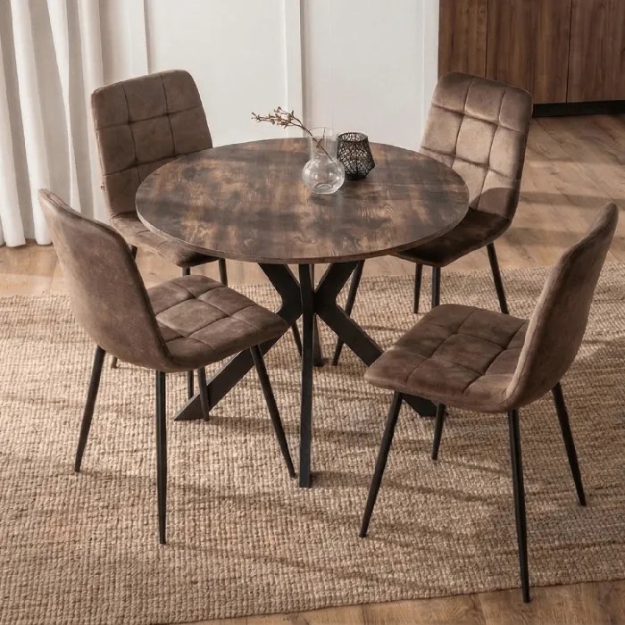 Stół Okrągły LAUREN 90 cm Dąb Rustykalny/Czarny Loft Nowoczesny