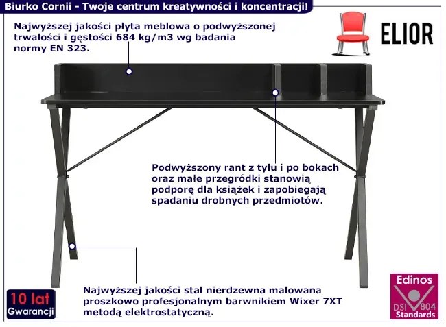 Czarne metalowe biurko z przegródkami - Cornii