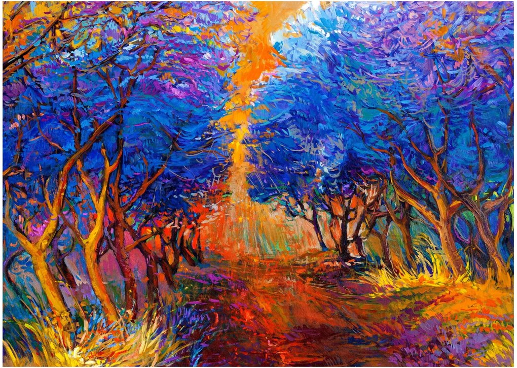 Obraz na szkle - Jesienne korony drzew, nowoczesny impresjonizm (70x50 cm)
