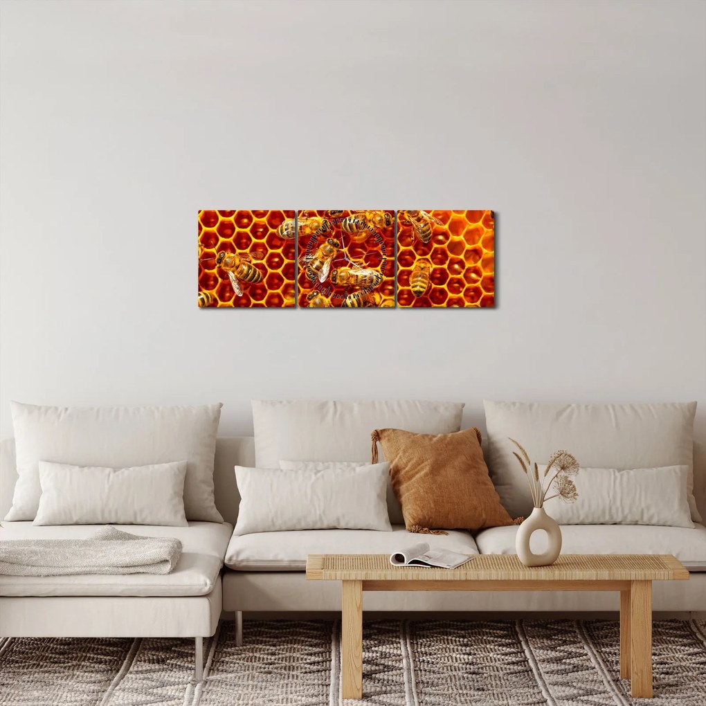 Obraz - Plaster miodu (z zegarem) (90x30 cm)