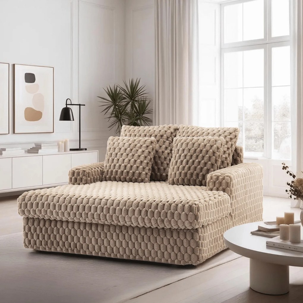 Dwuosobowy fotel do salonu z pluszowej tkaniny Kobel, beżowy
