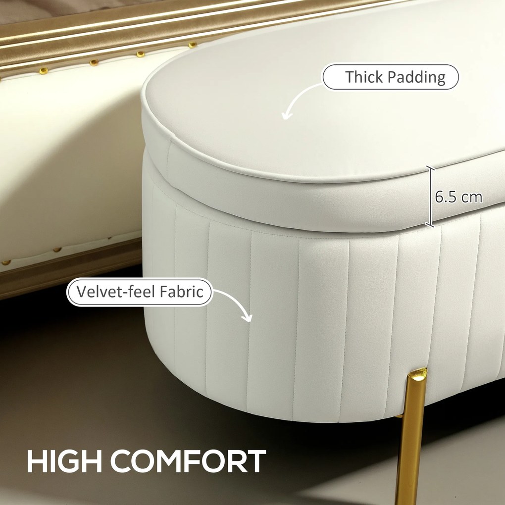 HOMCOM Ławka z klapą i schowkiem, materiał pokryty, metal, Kremowy + Złoty