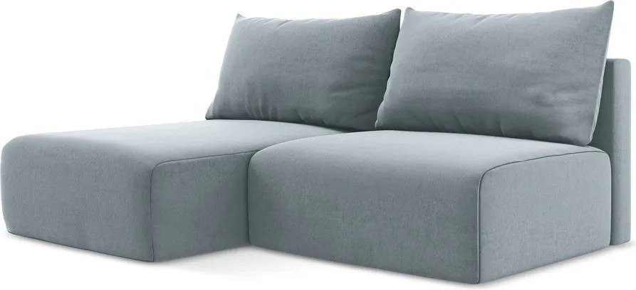 Niebieski aksamitny rozkładany narożnik ze schowkiem (lewostronny/z szezlongiem) Kalena – Makamii