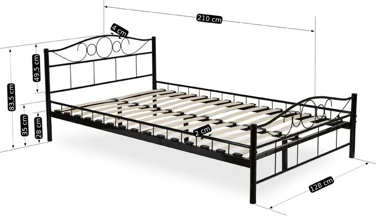 Czarne minimalistyczne łóżko metalowe 120x200 Ruveri 3X