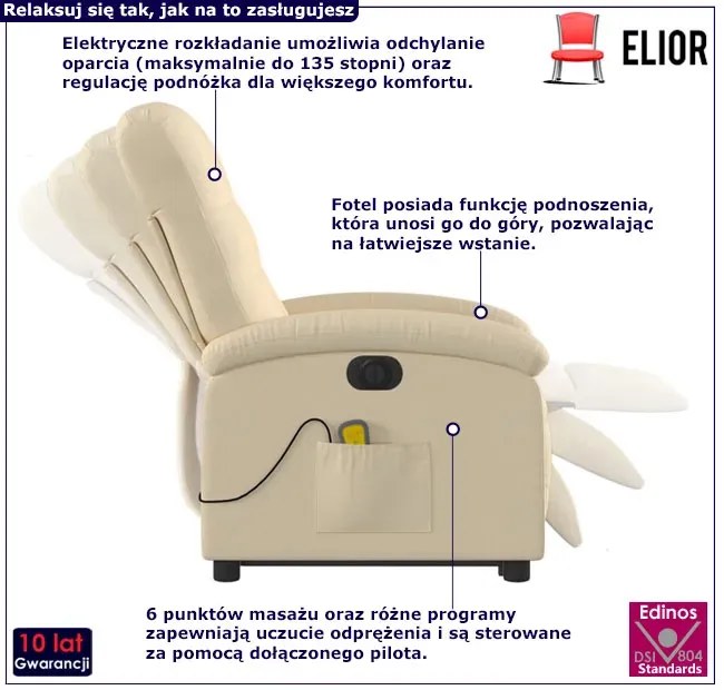 Kremowy rozkładany fotel relaksacyjny z masażem T3-F77