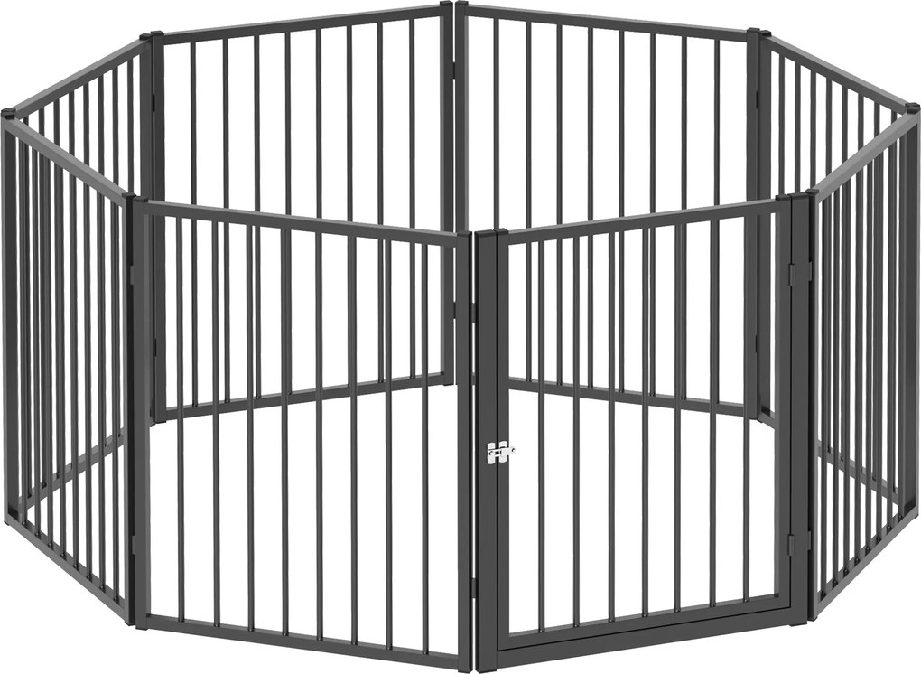 PawHut Kojec dla szczeniąt, wybieg dla psów, 8 paneli z drzwiami, składane i przenośne ogrodzenie dla psów, stalowy, Czarny