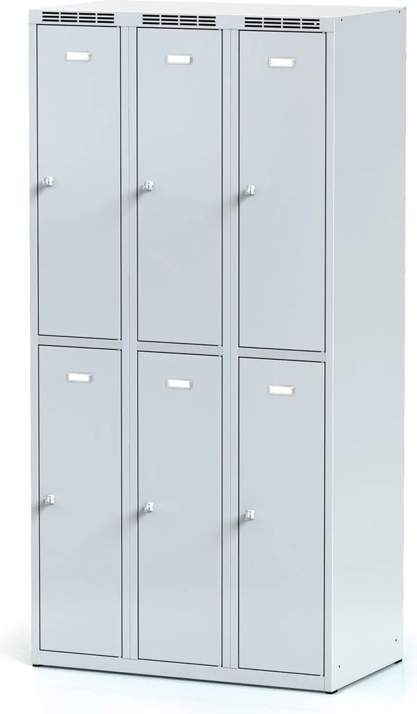 Alfa 3 Metalowa szafka skrytkowa S6, 6 schowków, 1800 x 900 x 500 mm, zamek obrotowy, drzwi szare