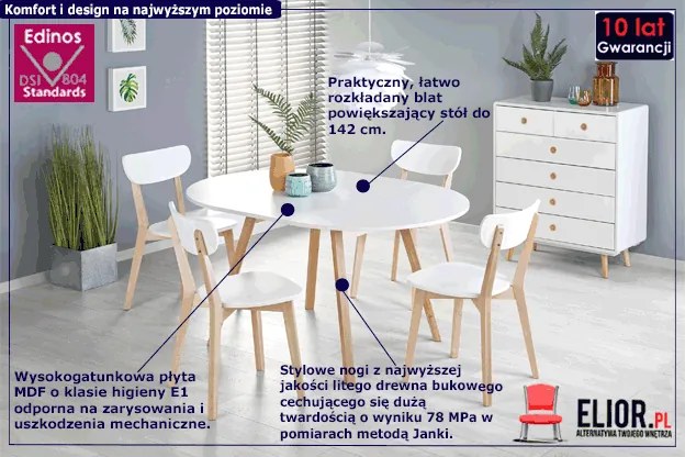 Okrągły rozkładany stół z 4 krzesłami Civita