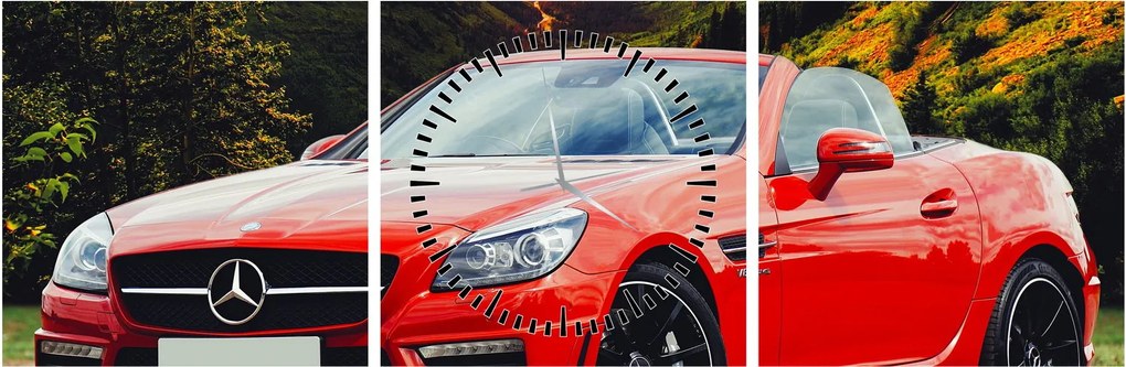 Obraz - czerwony Mercedes (z zegarem) (90x30 cm)
