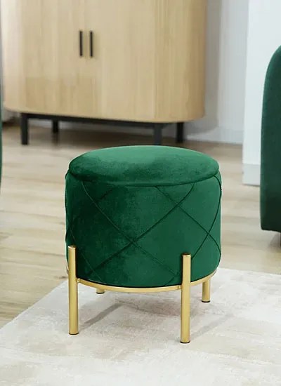 Okrągła pufa na złotych nóżkach butelkowa zieleń H4-E39