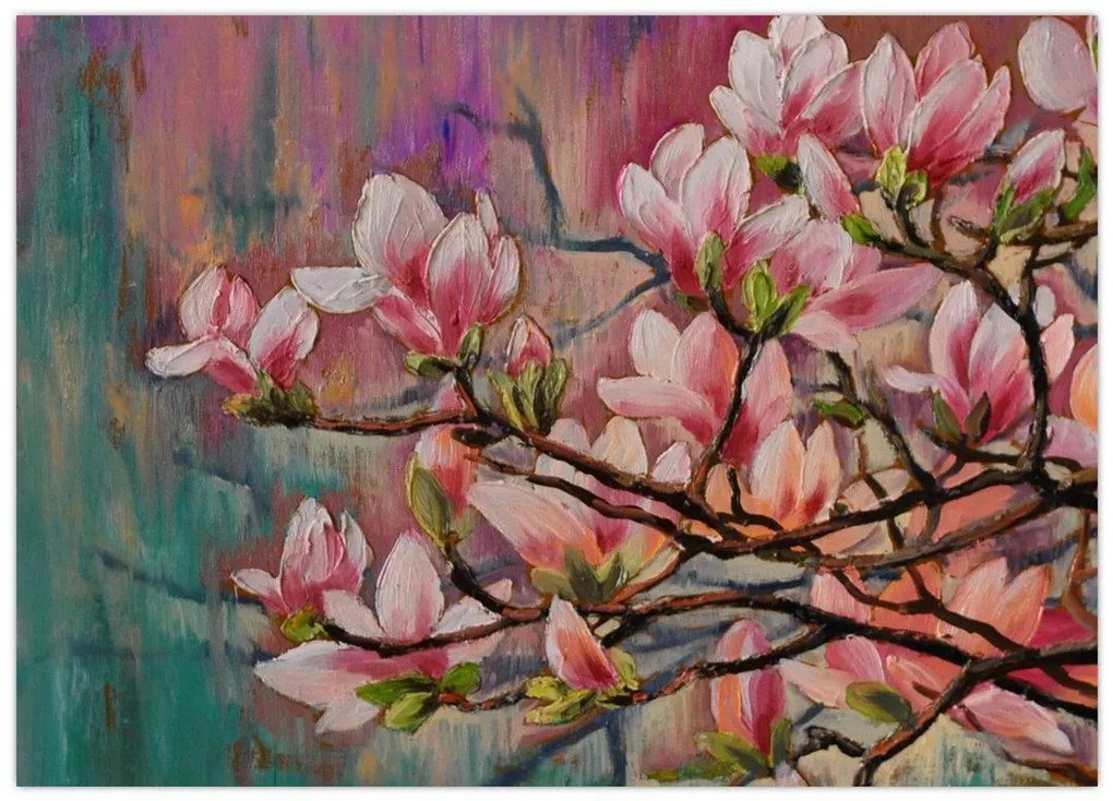Obraz na szkle - Obraz na szkle olejny, Kwitnąca sakura (70x50 cm)