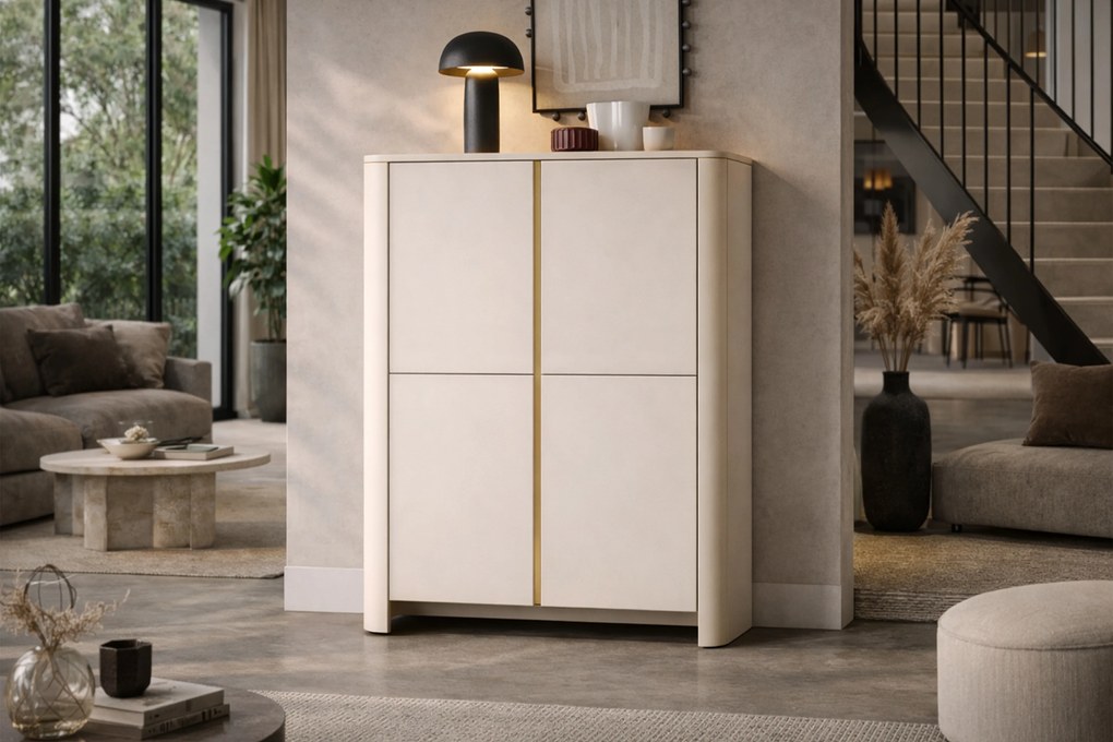 Komoda wysoka Sorrenti 103 cm - kaszmir / złoty