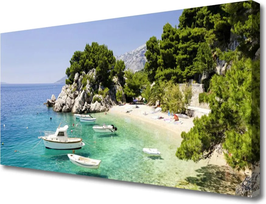 Obraz canvas Skaliste Wybrzeże z Łodziami