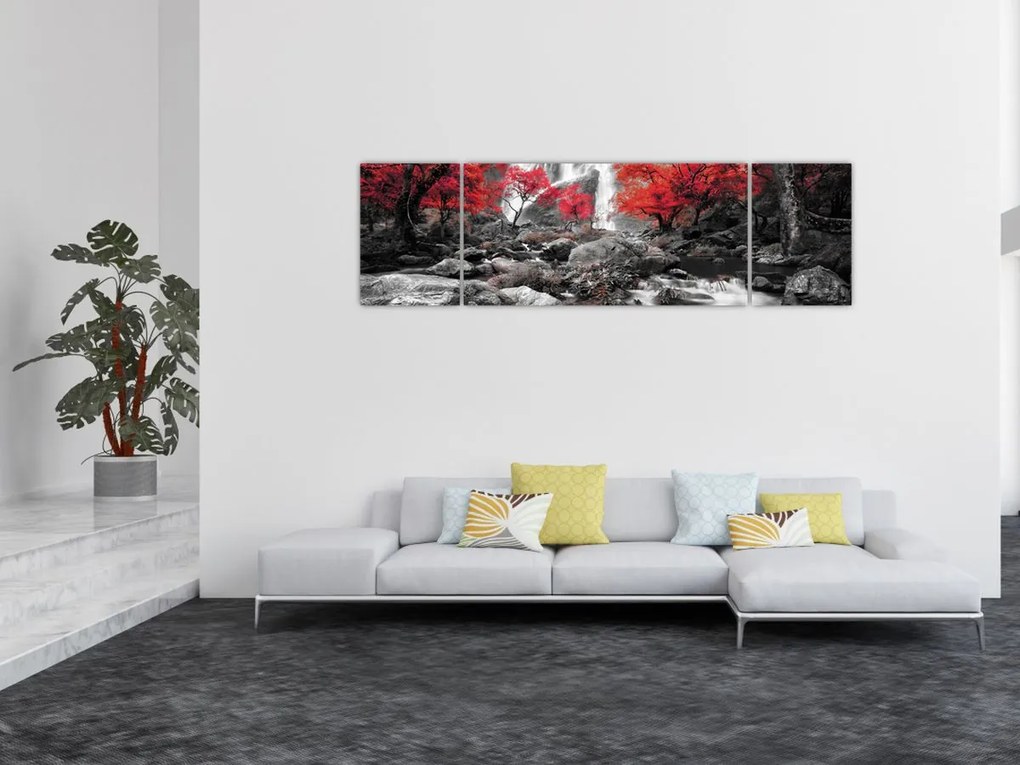 Obraz - Wodospady w jesiennym krajobrazie (170x50 cm)