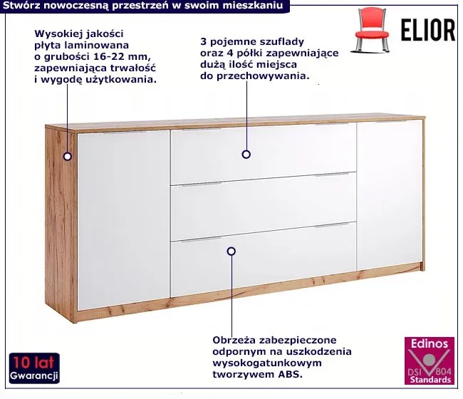 Nowoczesna komoda dąb craft + biały połysk 200 cm - Zenta 15X