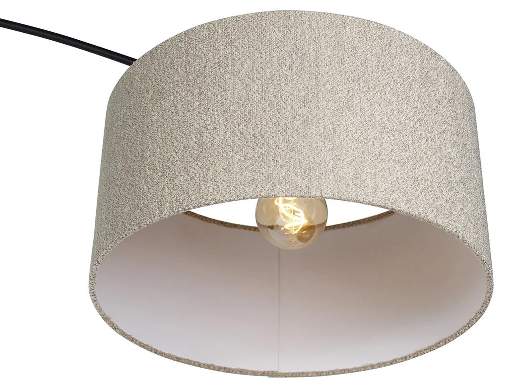 Luk Nowoczesna lampa łukowa czarna z abażurem boucle taupe 50 cm - XXL Nowoczesny Oswietlenie wewnetrzne