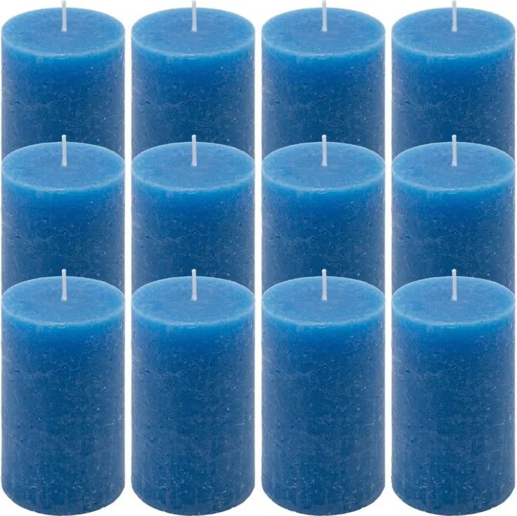 Zestaw świec rustykalnych, 11,5 cm, Ø 6,8 cm, niebieski, 12