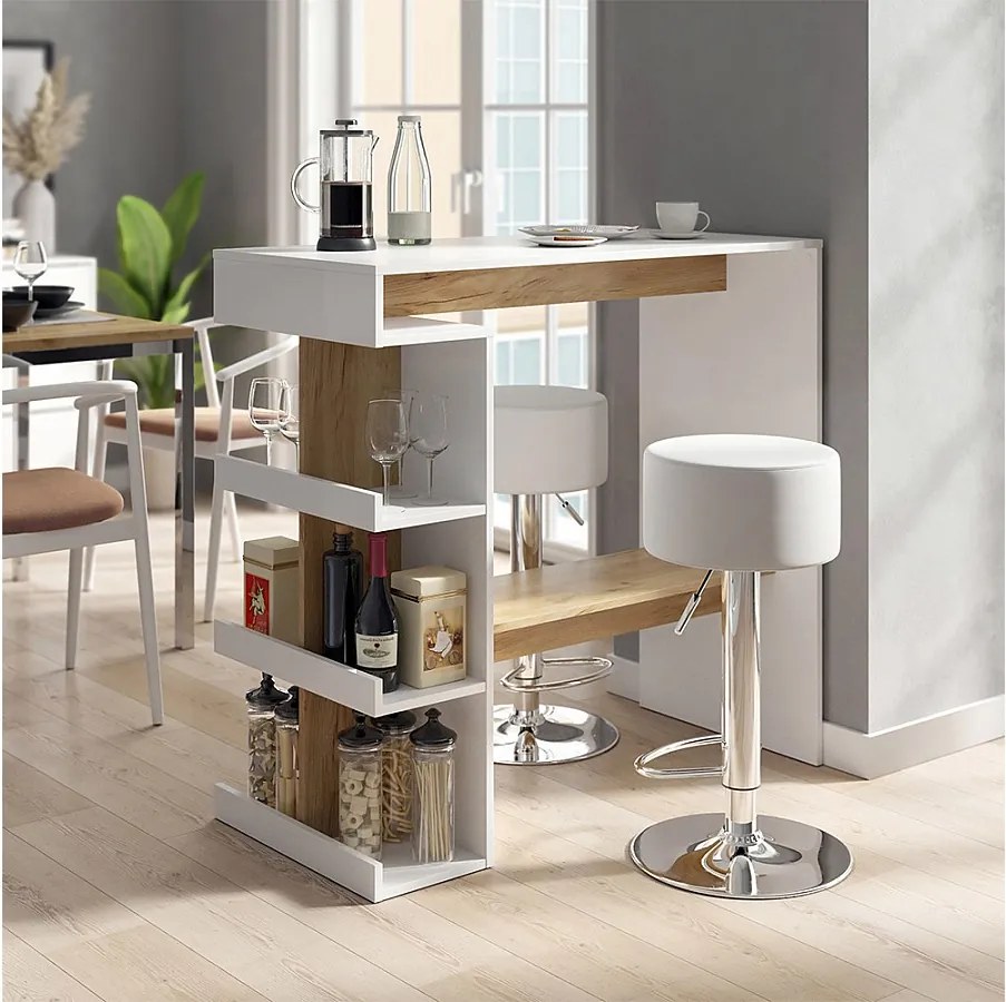 Zestaw stołu barowego biały/złoty dąb 108x50x103 dana