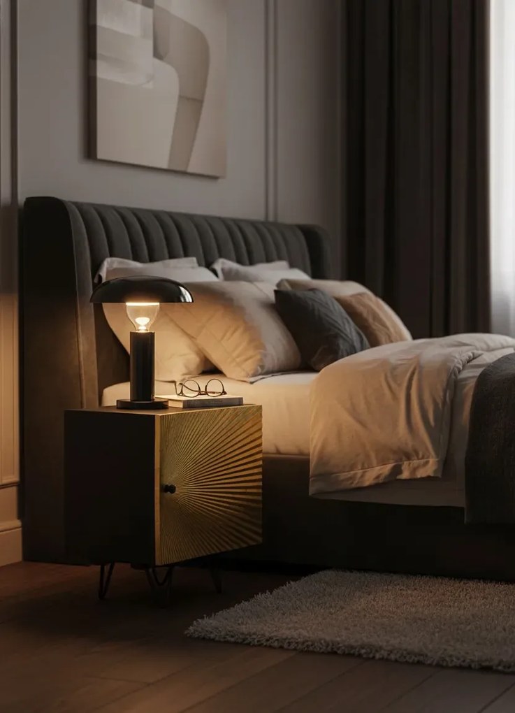 Szafka czarno-złota nocna na metalowych nóżkach H8-M94