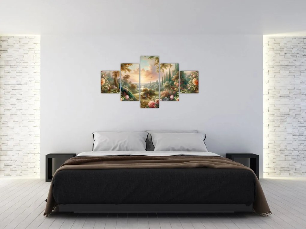 Obraz - Pawie w ogrodzie (125x70 cm)