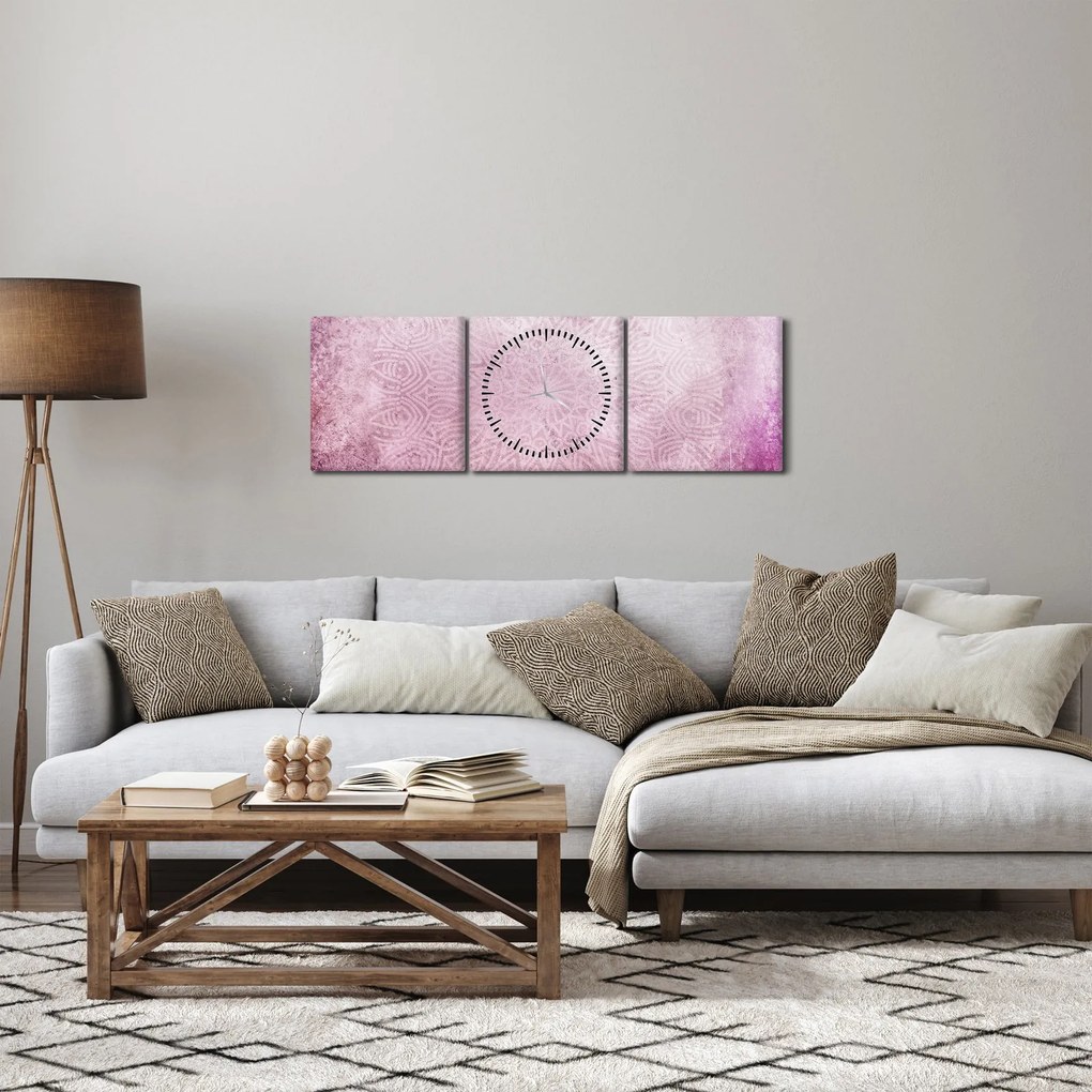 Obraz - Mandala na różowej ścianie (z zegarem) (90x30 cm)