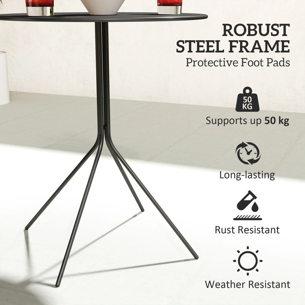 Outsunny Stół ogrodowy Ø60 x 71 cm, Odporny na warunki atmosferyczne balkonowy stół ze stali, Okrągły stolik pomocniczy czarny