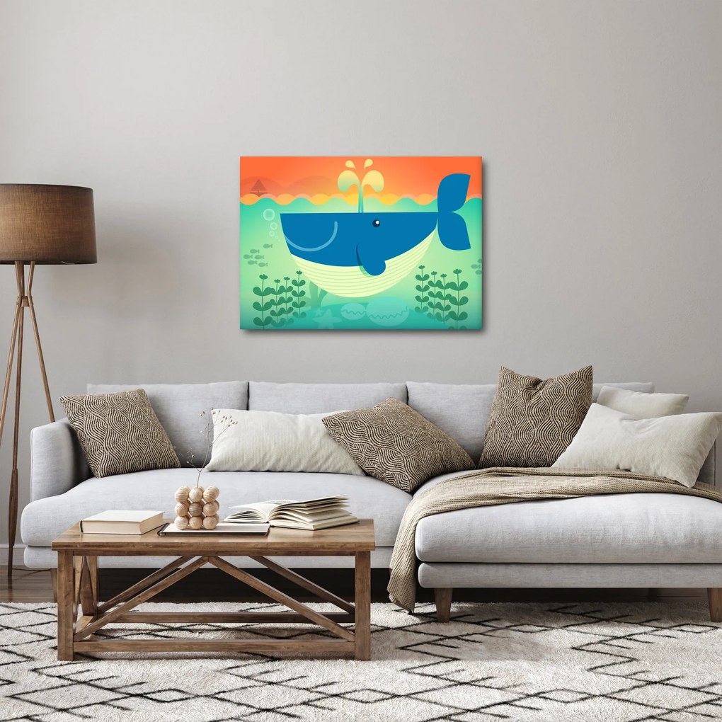 Obraz - Wesoły wieloryb w morzu (70x50 cm)