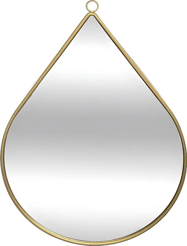 Asymetryczne złote metalowe lustro ścienne w kształcie kropli 28x39 cm, modny design do zawieszenia na ścianie