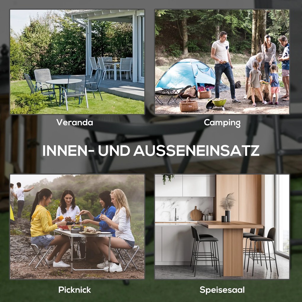 Outsunny Składany stolik pomocniczy, zewnętrzny składany stolik z blatem z hartowanego szkła, na taras, 45 x 45 x 50 cm Czarny