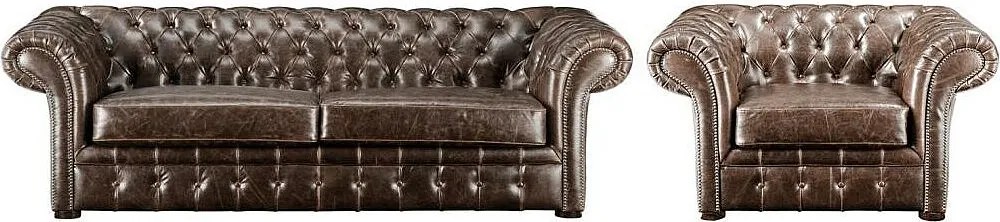 Kanapa i fotel typu chesterfield z postarzanej skóry CLOTAIRE